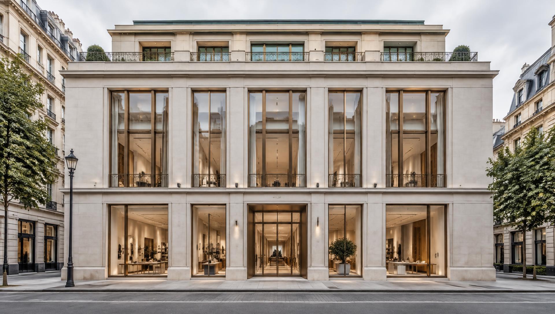 Architectural study of a contemporary luxury retail facade